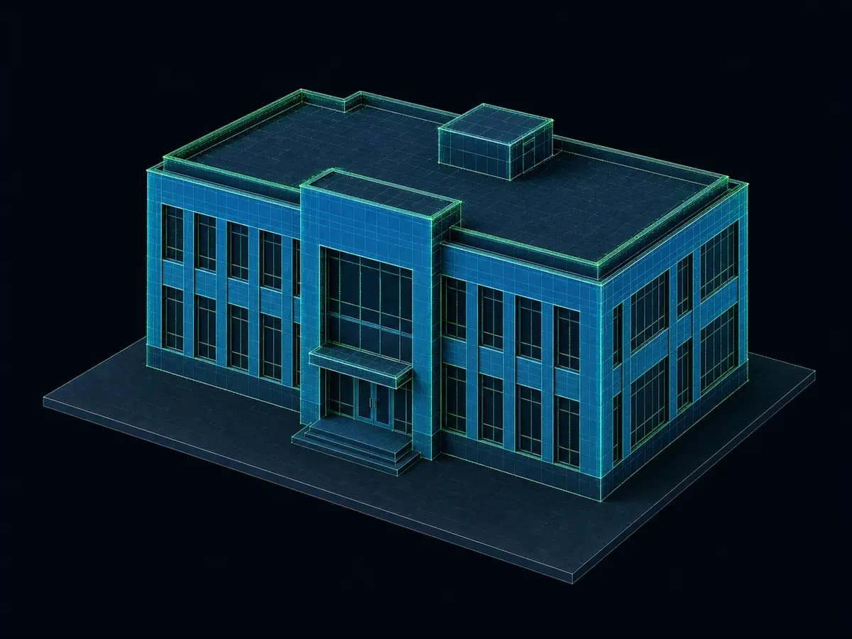 Même bâtiment complet en volume bleu technique
